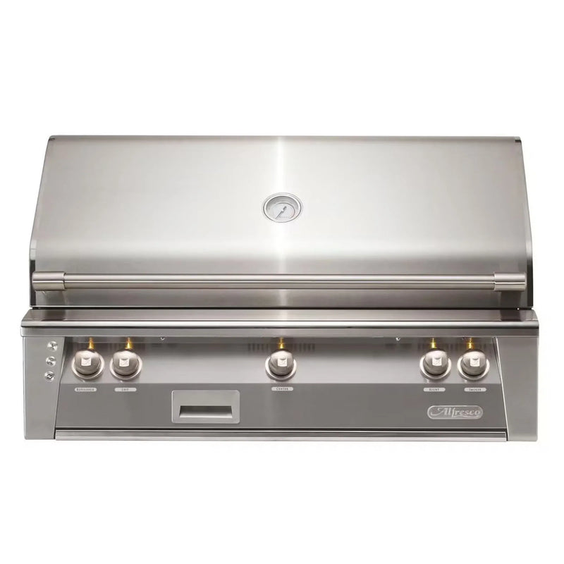Alfresco 42" Signal Gray Built-In Gas Grill with Rotisserie, Smoker & EZ-Lift Hood - Patioscape Outdoors