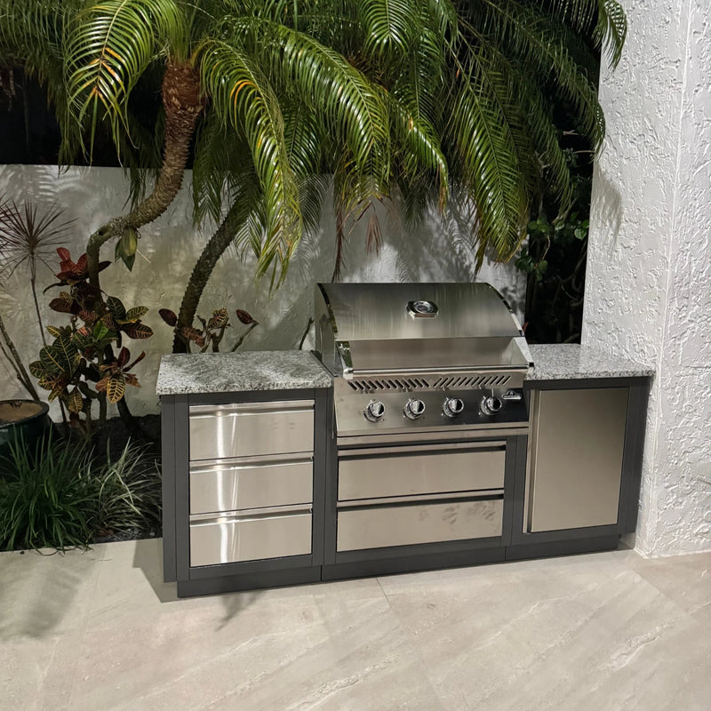 Napoleon Oasis 100 Outdoor Kitchen Island w/ Built-in 500 Series 32 Propane Grill  & Valet Gray Granite Countertop
