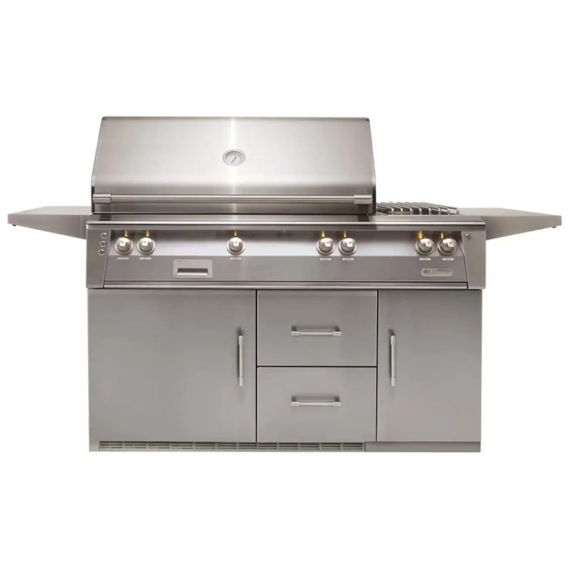 Alfresco 56-Inch Stainless Steel Freestanding Gas Grill w/ Refrigerated Cart, Rotisserie & Side Burner - Patioscape Outdoors