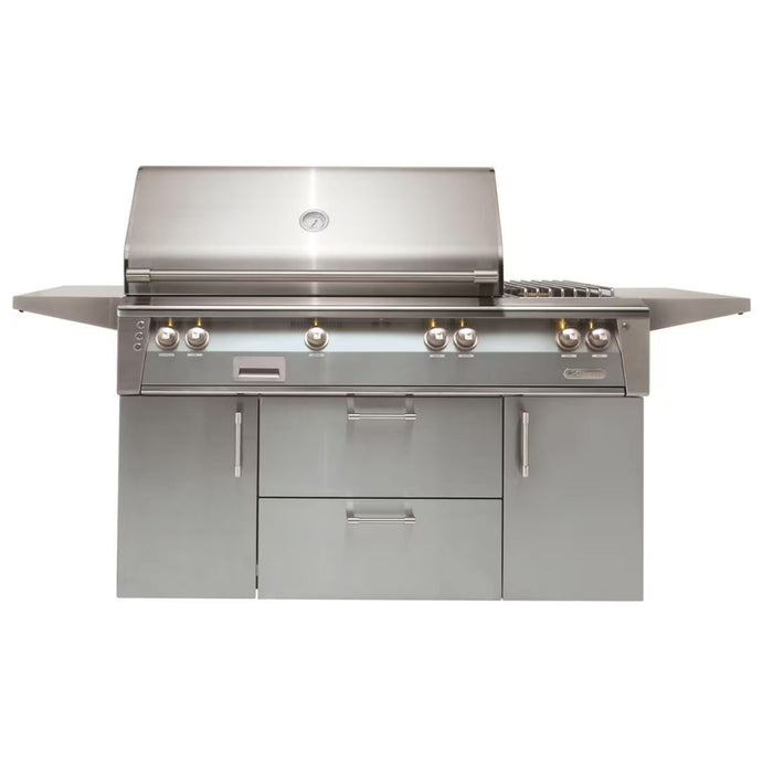 Alfresco Deluxe 56-Inch Stainless Steel Freestanding Gas Grill w/ Rotisserie, Side Burner & Sear Zone