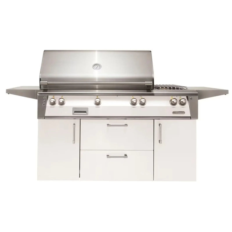 Alfresco Deluxe 56-Inch Stainless Steel Freestanding Gas Grill w/ Rotisserie, Side Burner & Sear Zone - Patioscape Outdoors