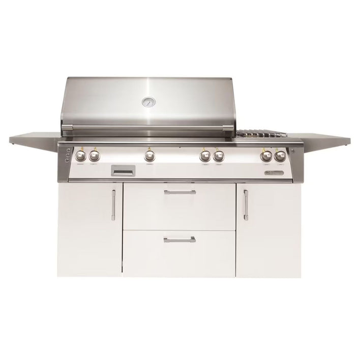 Alfresco Deluxe 56-Inch Stainless Steel Freestanding Gas Grill w/ Rotisserie, Side Burner & Sear Zone