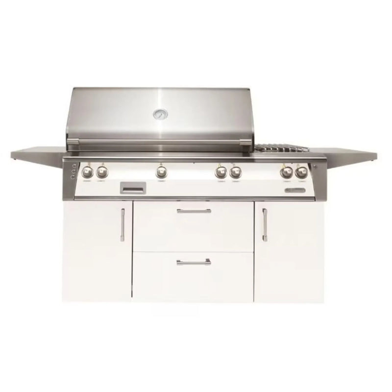 Alfresco Deluxe 56-Inch Stainless Steel Freestanding Gas Grill w/ Rotisserie, Side Burner & Sear Zone - Patioscape Outdoors