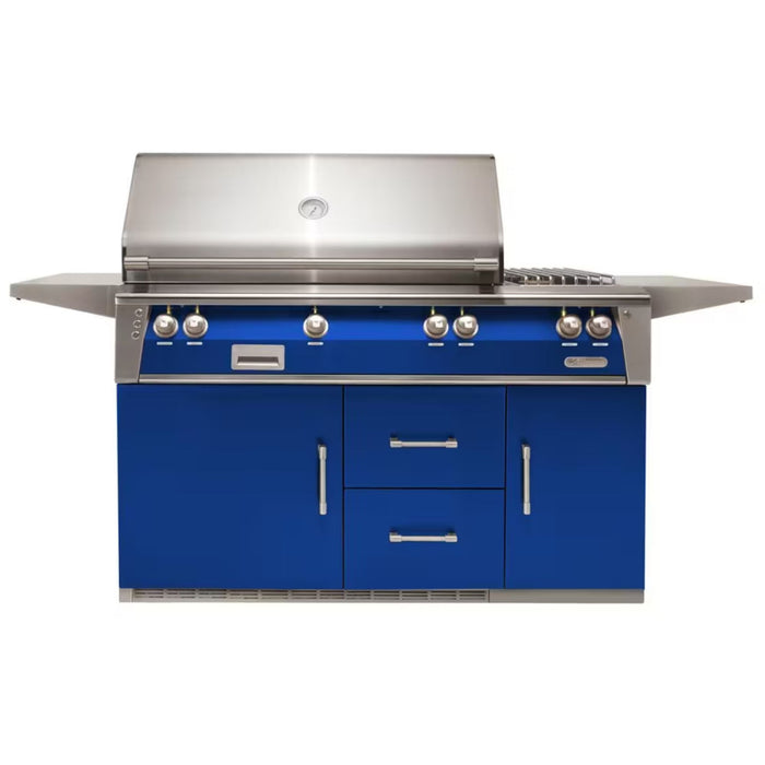 Alfresco 56-Inch Stainless Steel Freestanding Gas Grill w/ Refrigerated Cart, Rotisserie, Sear Zone & Side Burner