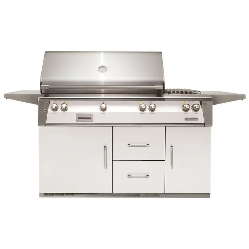 Alfresco 56-Inch Stainless Steel Freestanding Gas Grill w/ Refrigerated Cart, Rotisserie, Sear Zone & Side Burner - Patioscape Outdoors