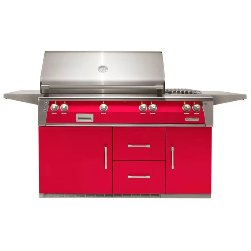 Alfresco 56-Inch Stainless Steel Freestanding Gas Grill w/ Refrigerated Cart, Rotisserie, Sear Zone & Side Burner - Patioscape Outdoors