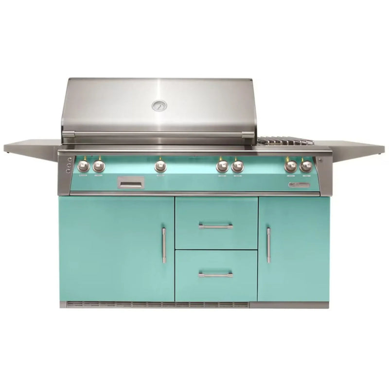 Alfresco 56-Inch Stainless Steel Freestanding Gas Grill w/ Refrigerated Cart, Rotisserie, Sear Zone & Side Burner - Patioscape Outdoors