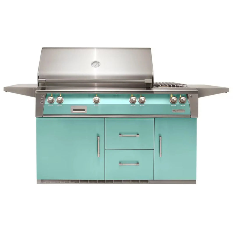 Alfresco 56-Inch Stainless Steel Freestanding Gas Grill w/ Refrigerated Cart, Rotisserie & Side Burner - Patioscape Outdoors