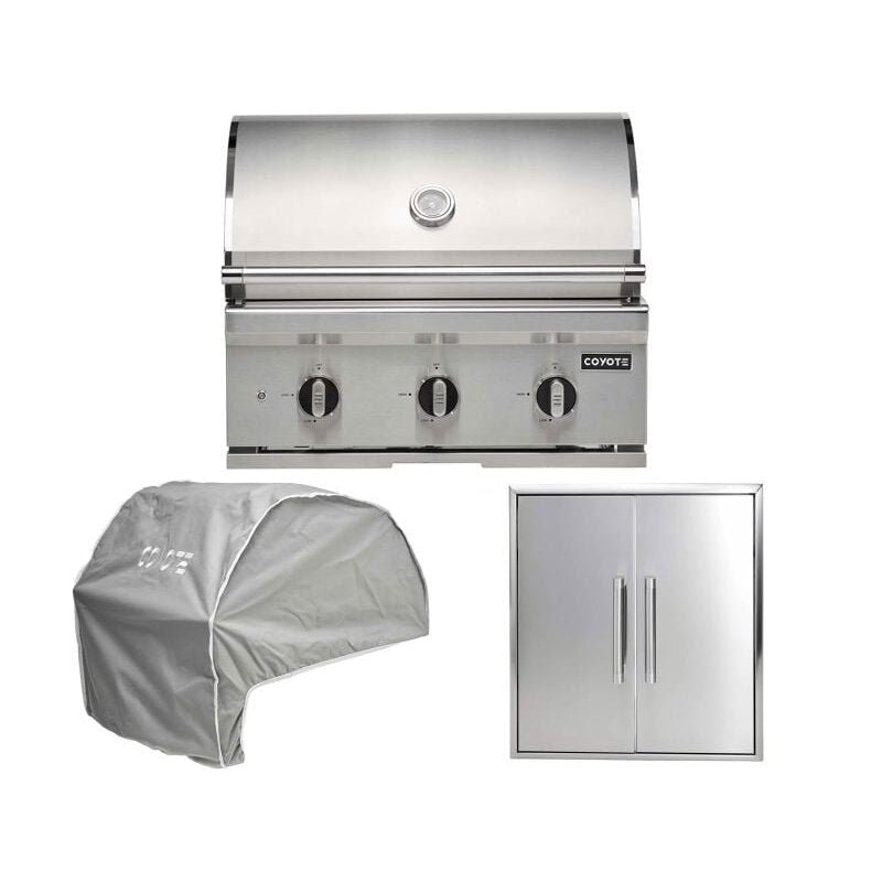 Coyote 3-Piece C-Series 30-Inch 3-Burner Gas Grill Outdoor Kitchen Package