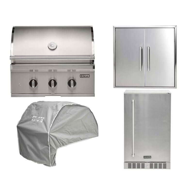 Coyote 4-Piece SL-Series 30-Inch 3-Burner Gas Grill Outdoor Kitchen Package