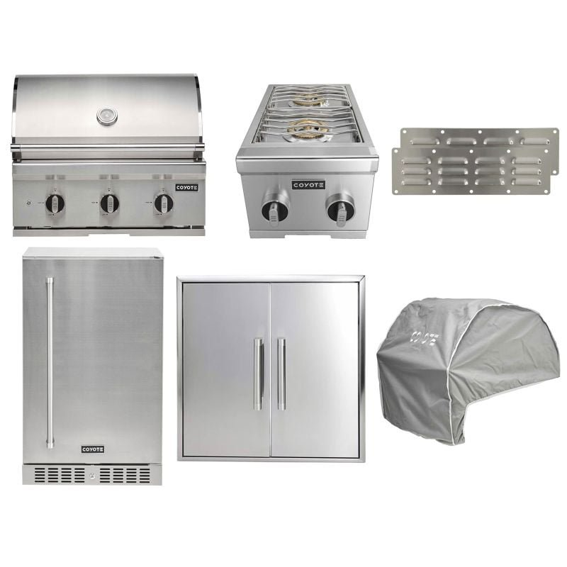 Coyote 7-Piece SL-Series 30-Inch 2-Burner Gas Grill Outdoor Kitchen Package