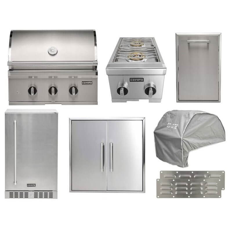 Coyote 8-Piece SL-Series 30-Inch 3-Burner Gas Grill Outdoor Kitchen Package