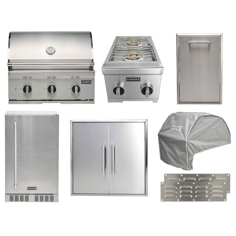 Coyote 8-Piece C-Series 30-Inch 3-Burner Gas Grill Outdoor Kitchen Package