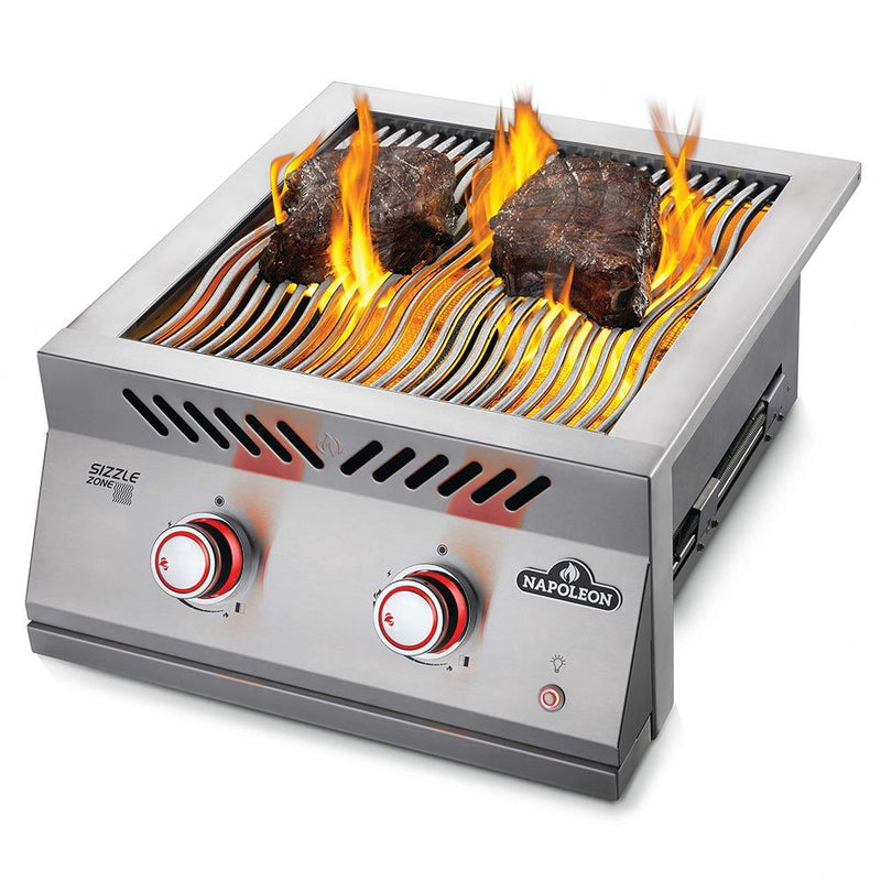 Napoleon Built-in 700 Series 30,000 BTU 18-Inch Natural Gas Infrared Double Side Burner with Stainless Steel Cover - BIB18IRNSS