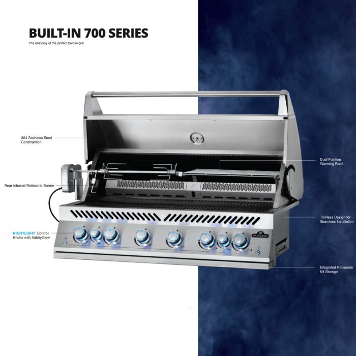 Napoleon Built-In 700 Series 44-Inch Natural Gas Grill w/ Infrared Rear Burner & Rotisserie Kit - BIG44RBNSS-1
