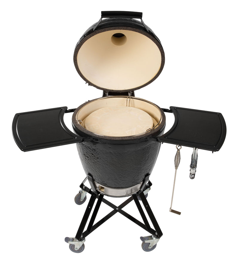 Primo All-In-One Round Charcoal Ceramic Kamado Grill With Cradle & Side Shelves PGCRC