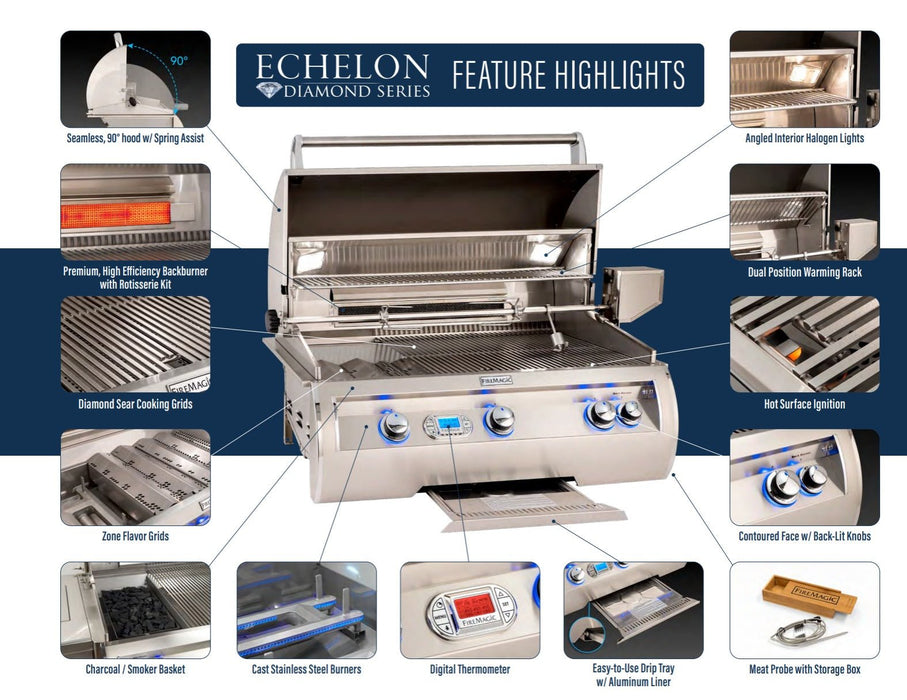 Fire Magic  Echelon Diamond E660I 30-Inch Built-In Gas Grill With Rotisserie & Digital Thermometer - Patioscape Outdoors