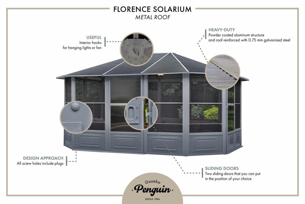 Gazebo Penguin Florence Solarium 12 ft. x 12 ft. - Patioscape Outdoors